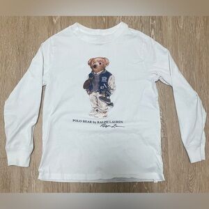 RALPH LAUREN Deckwash 100% cotton White Polo Bear Long Sleeve T-Shirt; size 7